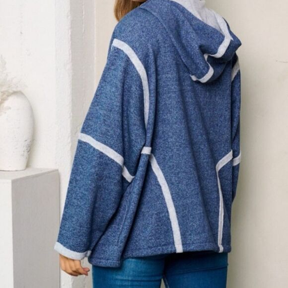 Double Zero Hooded Cardigan Jacket Open Front Long Sleeve Size Small Oversized - Picture 2 of 9